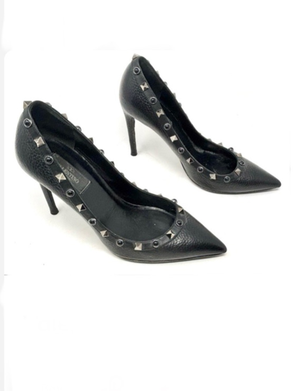 Valentino Garavani Rockstud Pumps Black Leather Studded Heels 37